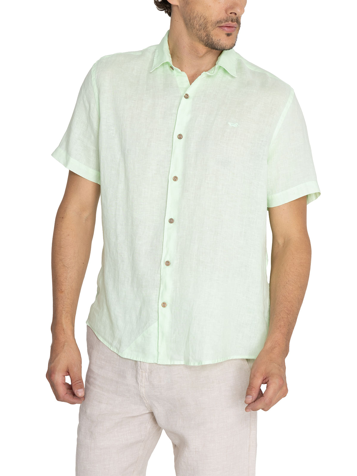 Camisa Lino Orgánico Hombre Linenjer Verde Rockford