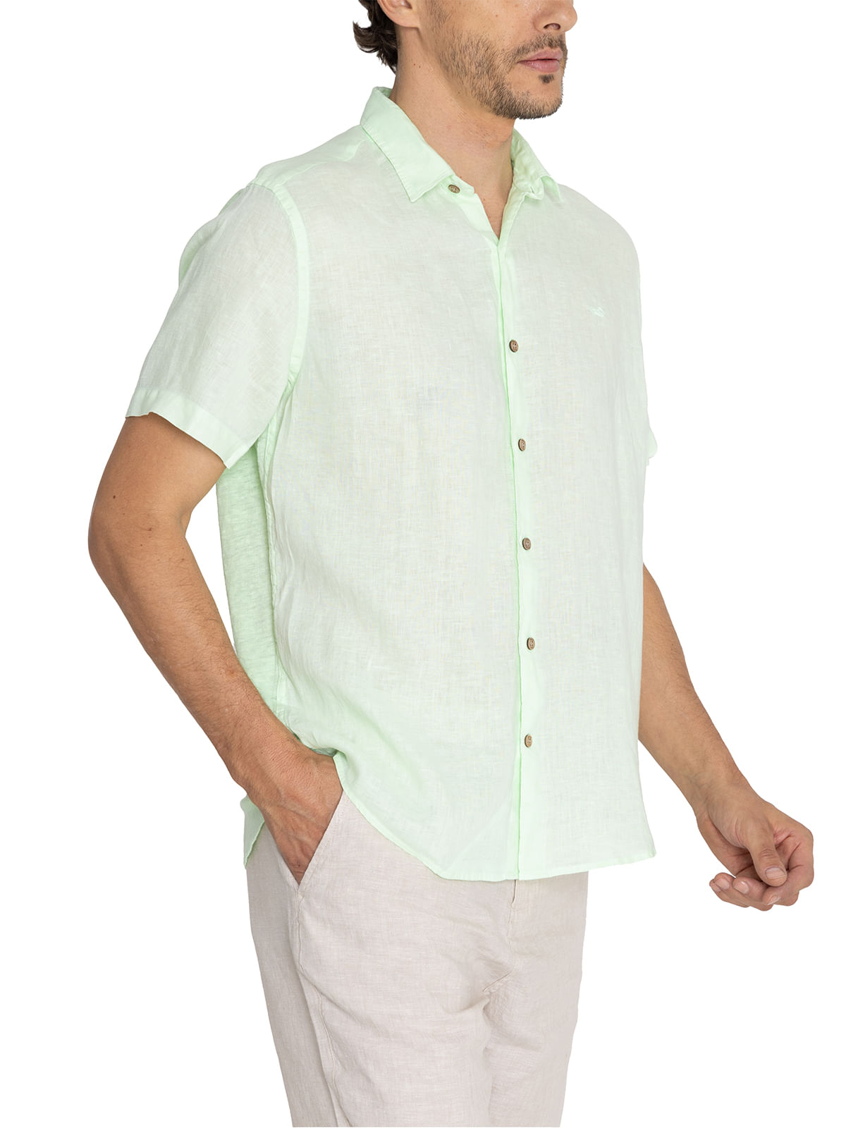 Camisa Lino Orgánico Hombre Linenjer Verde Rockford