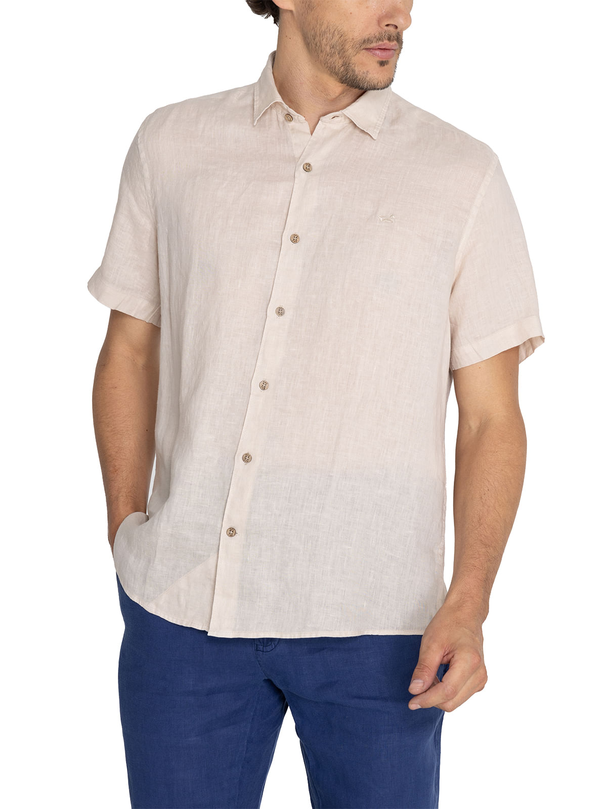 Camisa Lino Orgánico Hombre Linenjer Beige Rockford