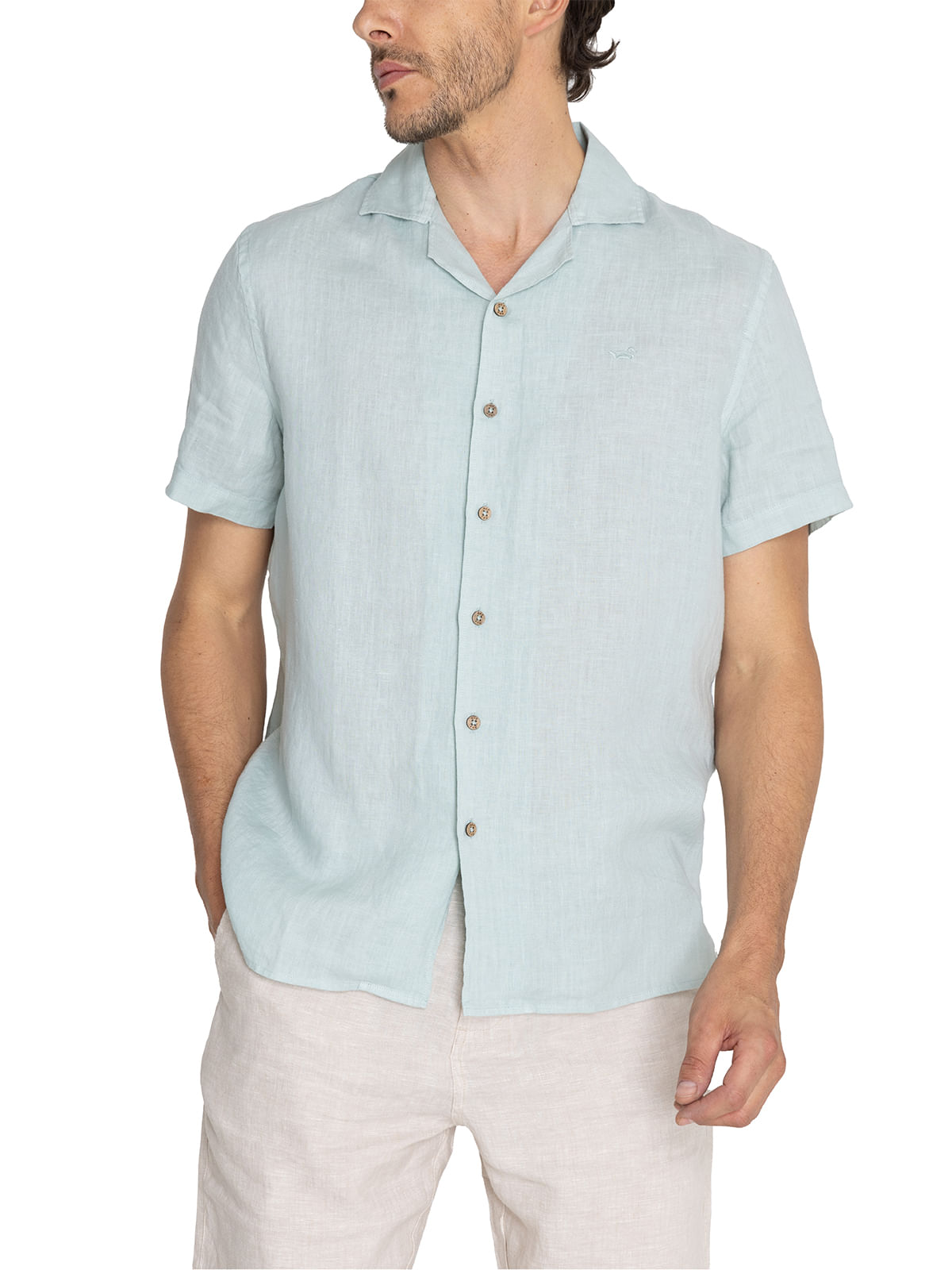 Camisa Lino Orgánico Hombre Braga Verde Rockford