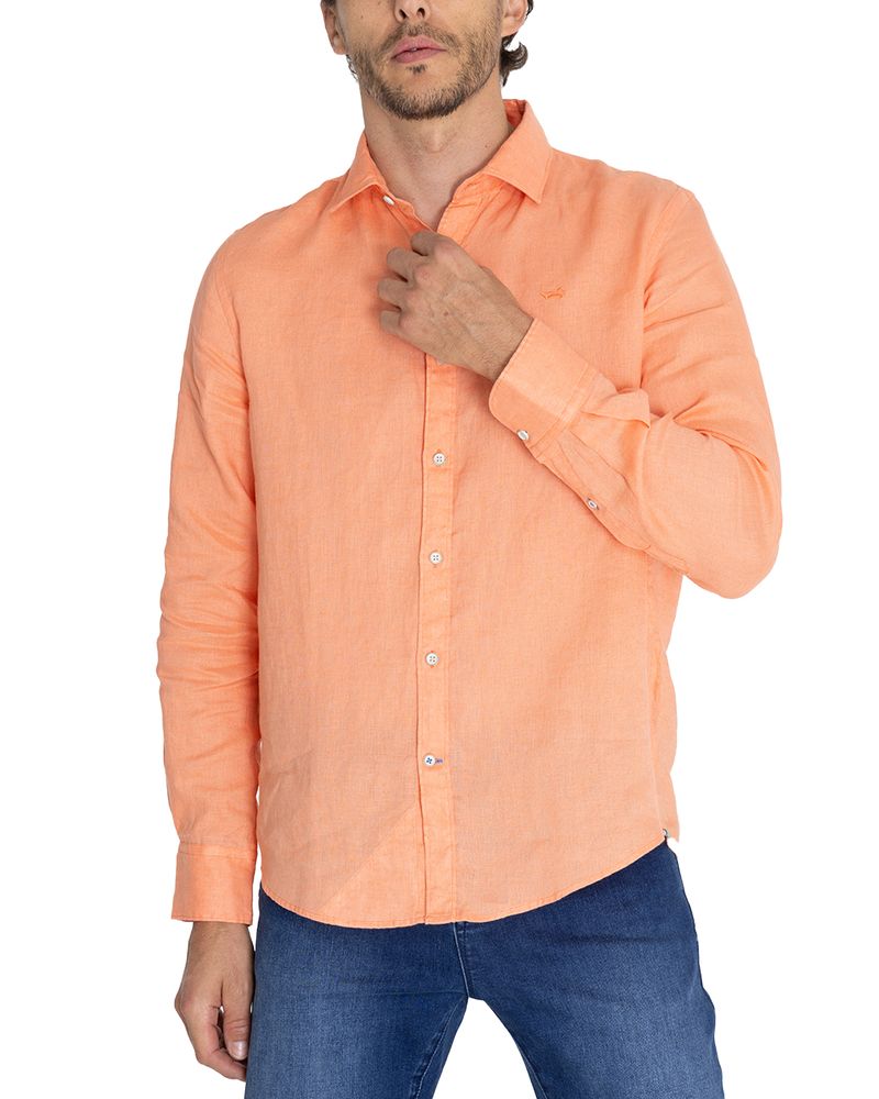 Camisa-Lino-Organico-Hombre-Linensol-Naranjo-Rockford