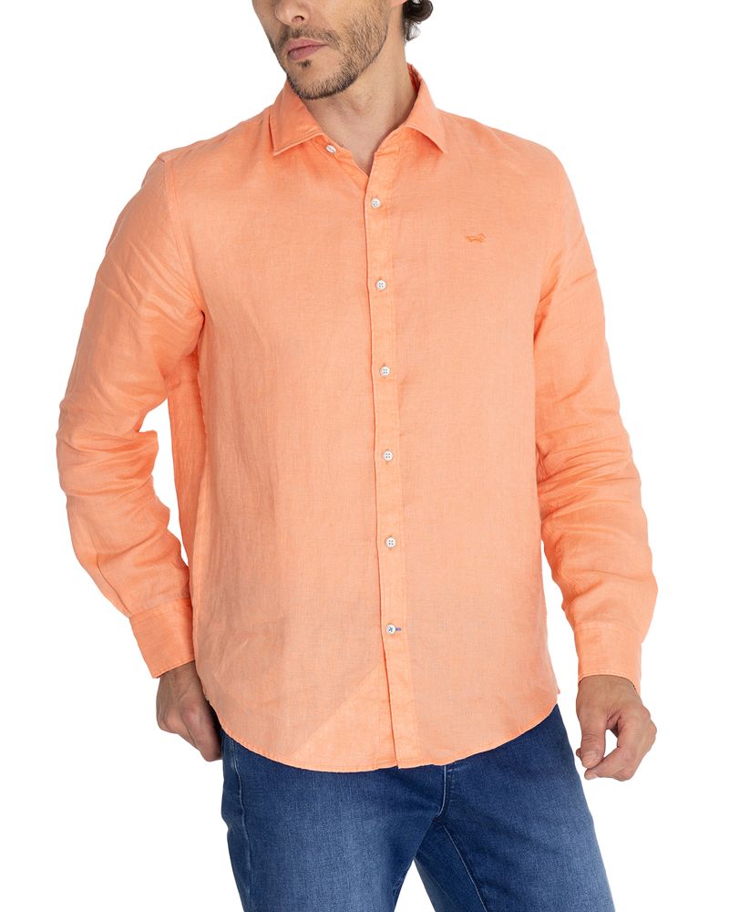 Camisa-Lino-Organico-Hombre-Linensol-Naranjo-Rockford