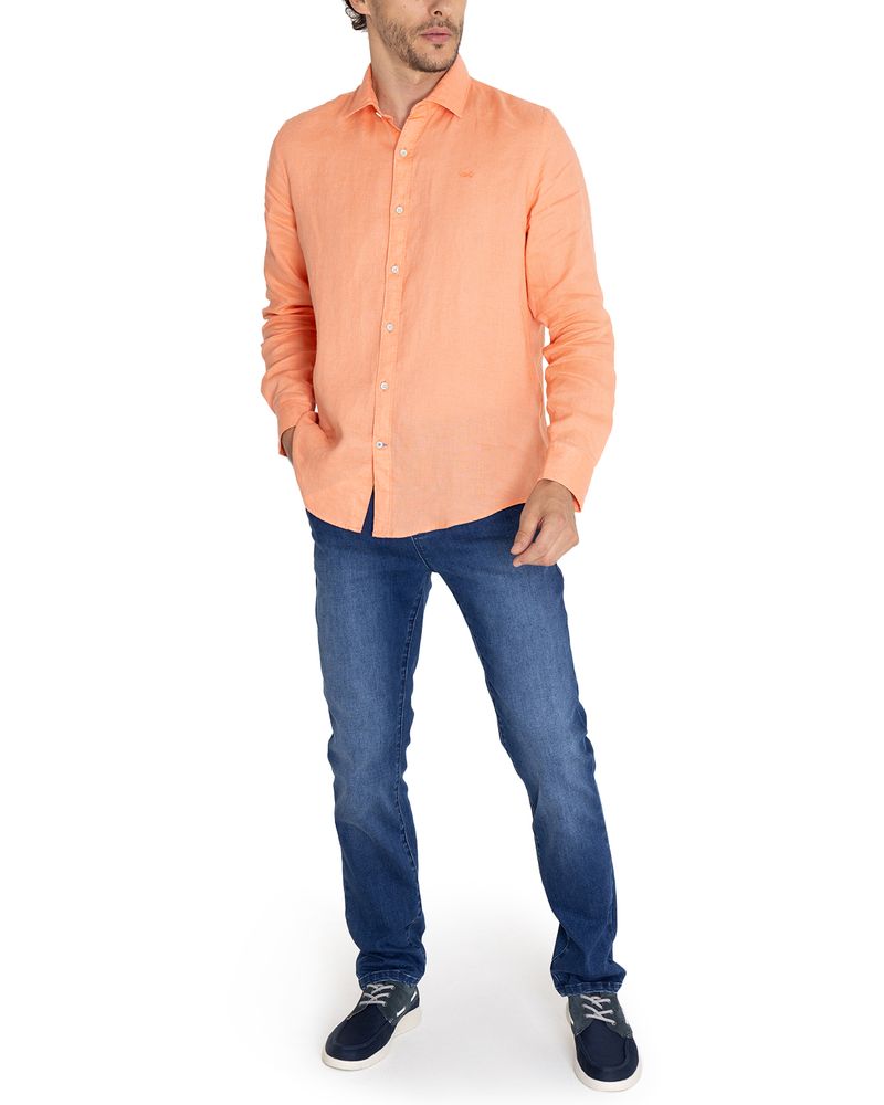Camisa-Lino-Organico-Hombre-Linensol-Naranjo-Rockford