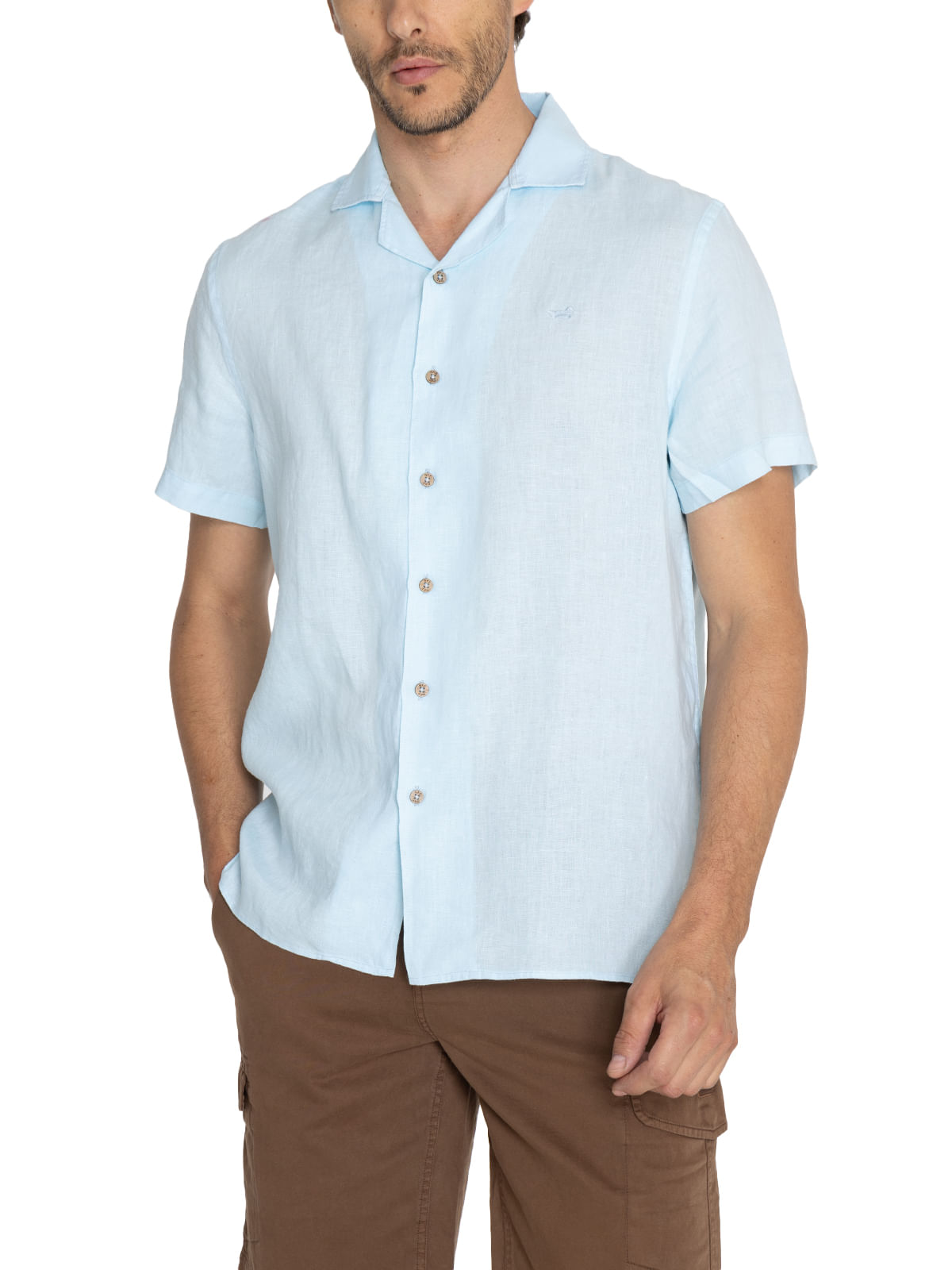 Camisa Lino Orgánico Hombre Braga Celeste Rockford