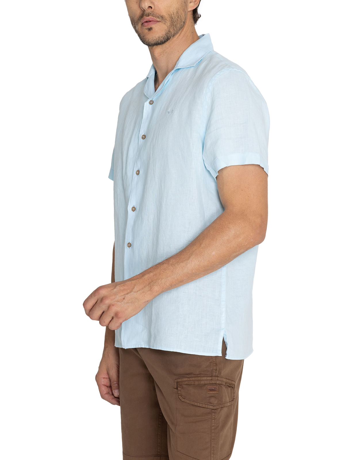 Camisa Lino Orgánico Hombre Braga Celeste Rockford