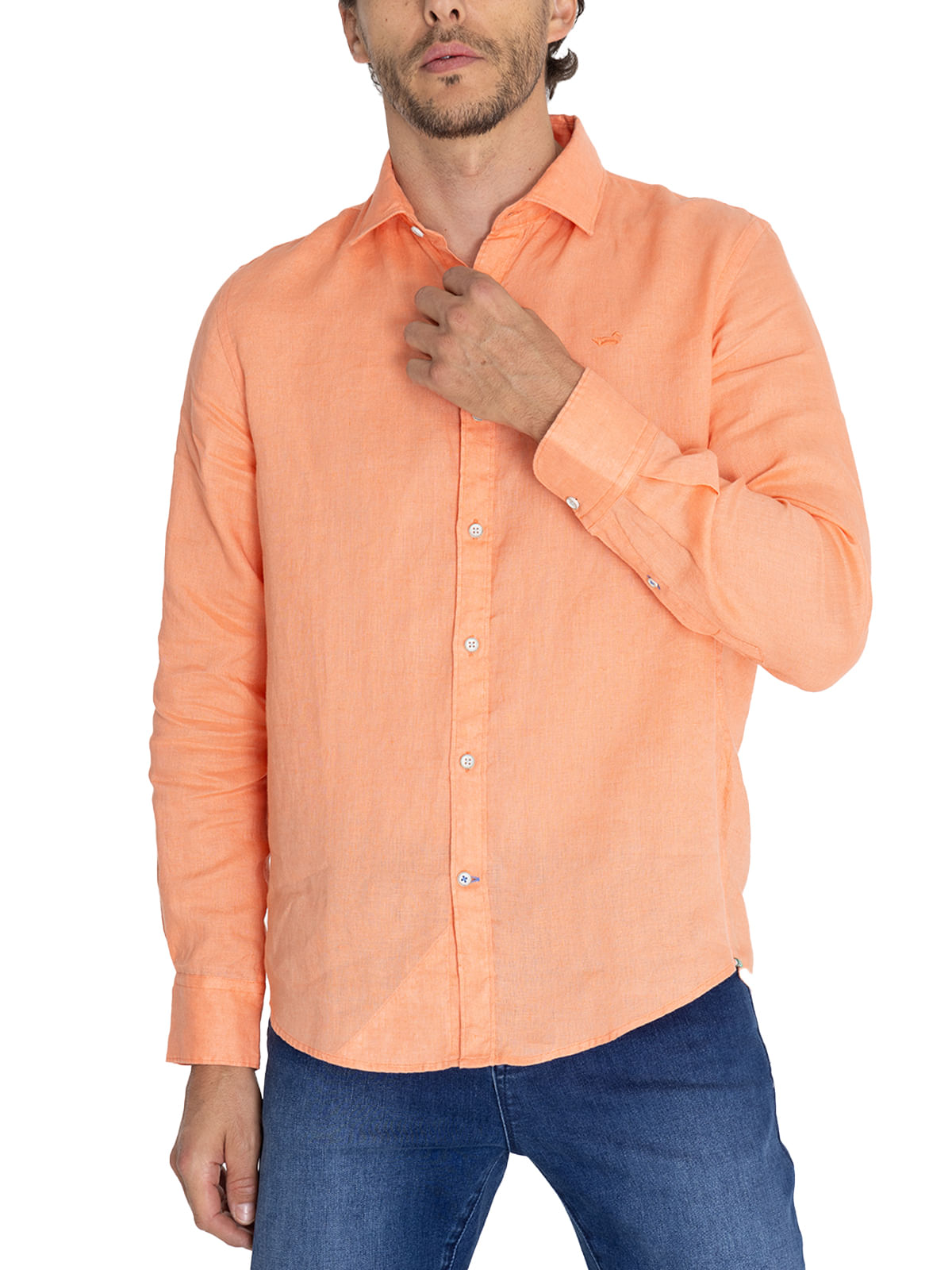 Camisa Lino Orgánico Hombre Linensol Naranjo Rockford