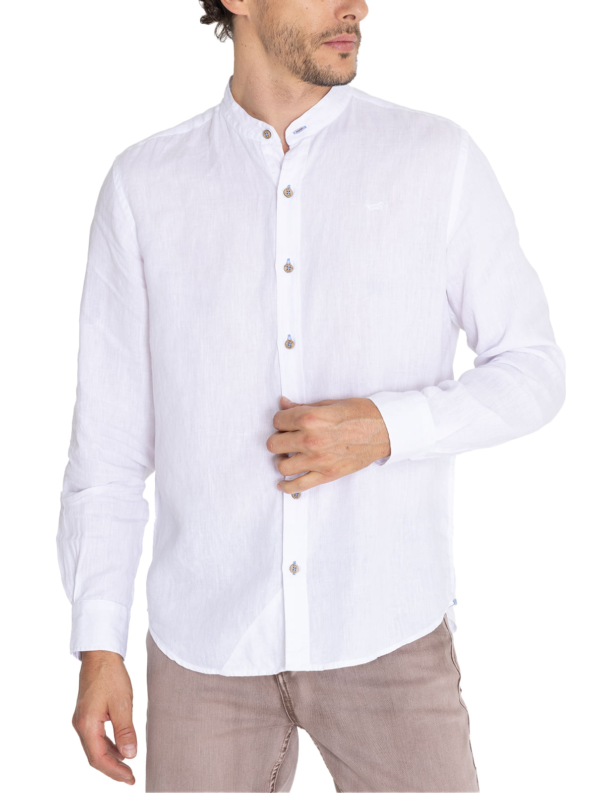 Camisa Lino Orgánico Hombre Linenmao Blanco Rockford