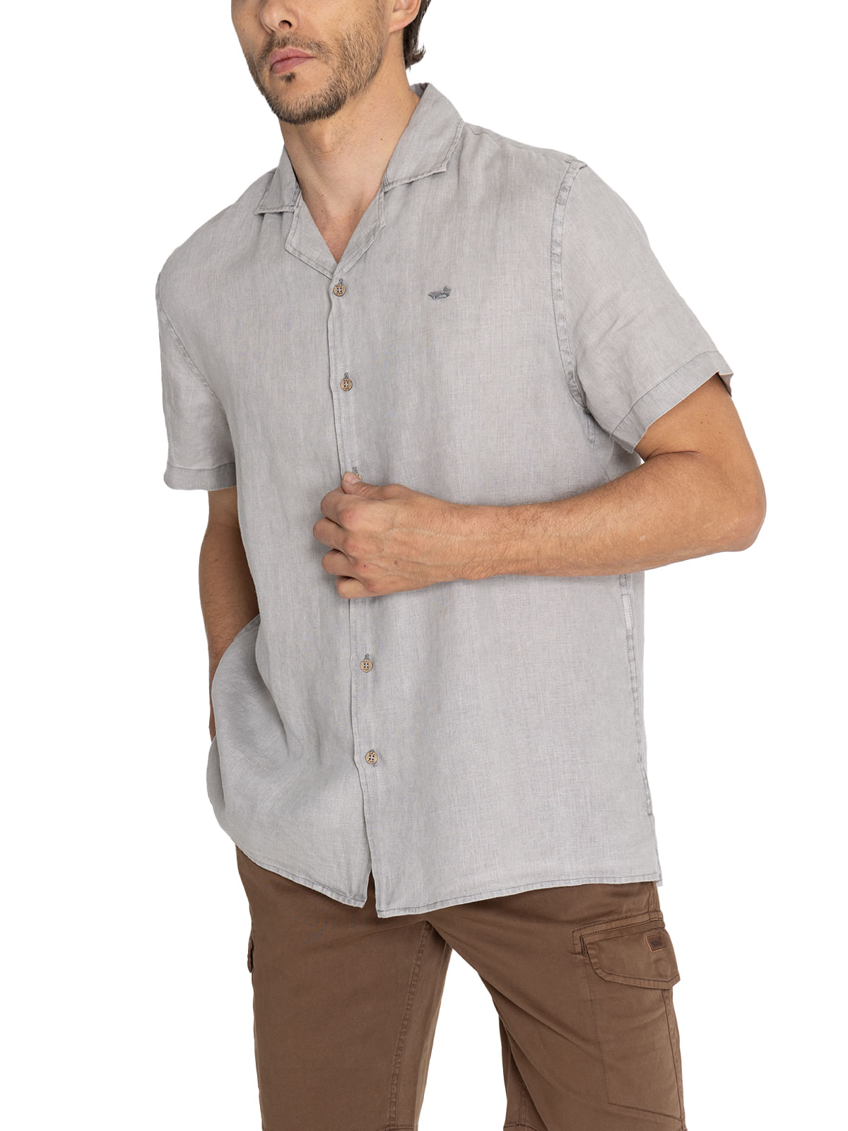 Camisa Lino Orgánico Hombre Braga Gris Rockford