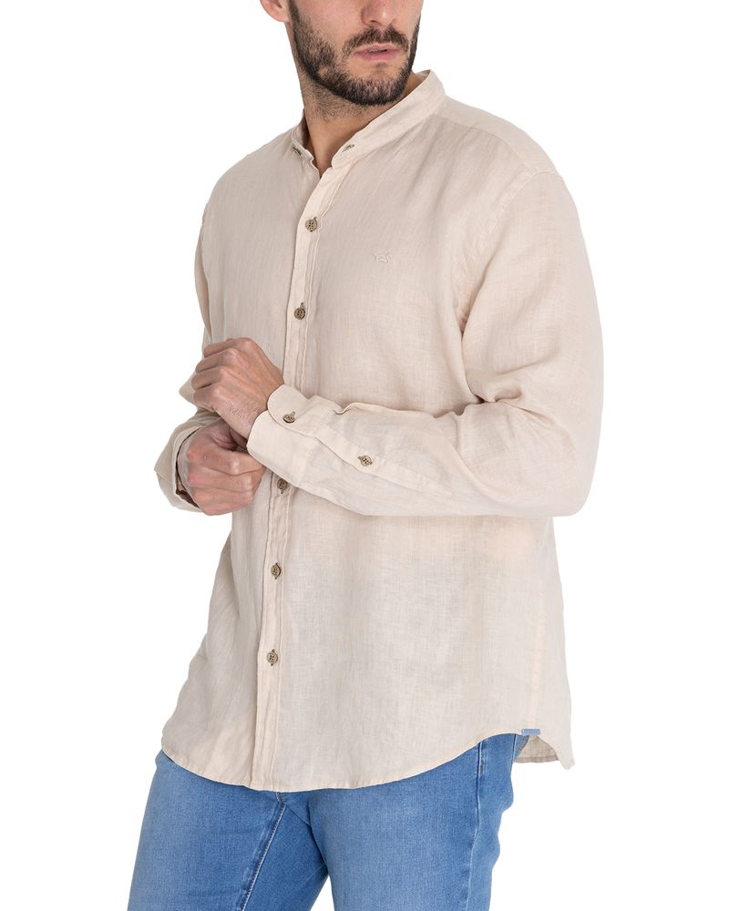 Camisa-Lino-Organico-Hombre-Linenmao-Beige-Rockford