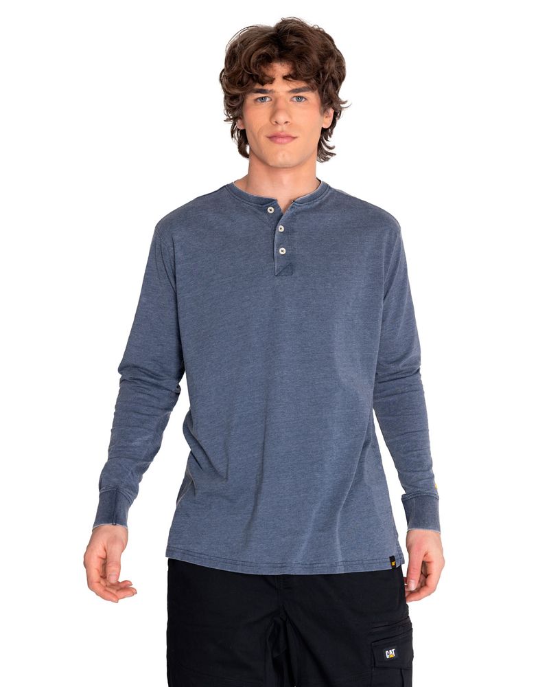 Polera-Manga-larga-Casual-Hombre-BURNOUT-L-S-HENLEY-Azul-CAT