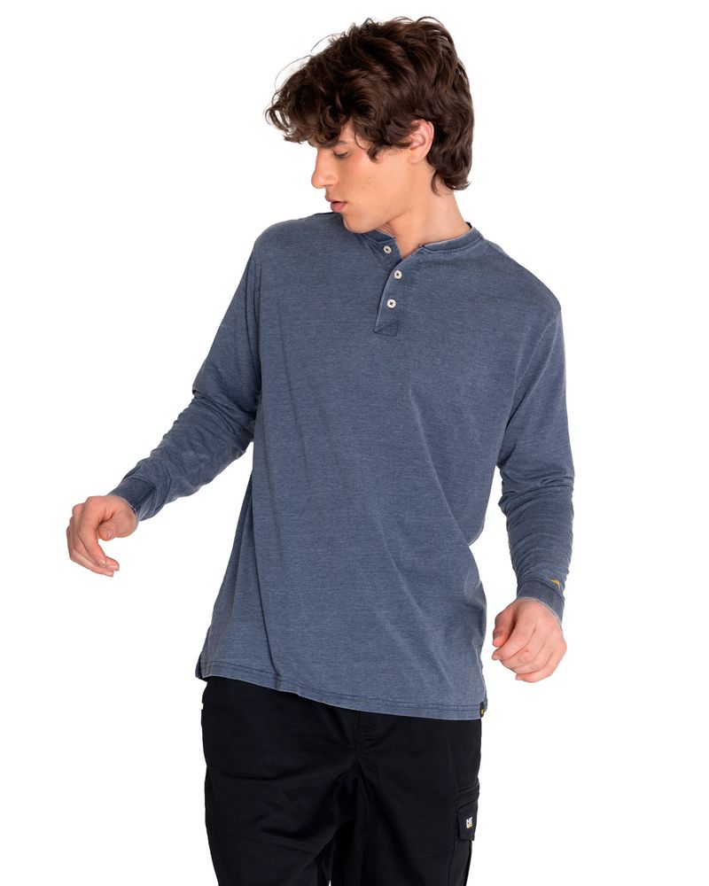 Polera-Manga-larga-Casual-Hombre-BURNOUT-L-S-HENLEY-Azul-CAT