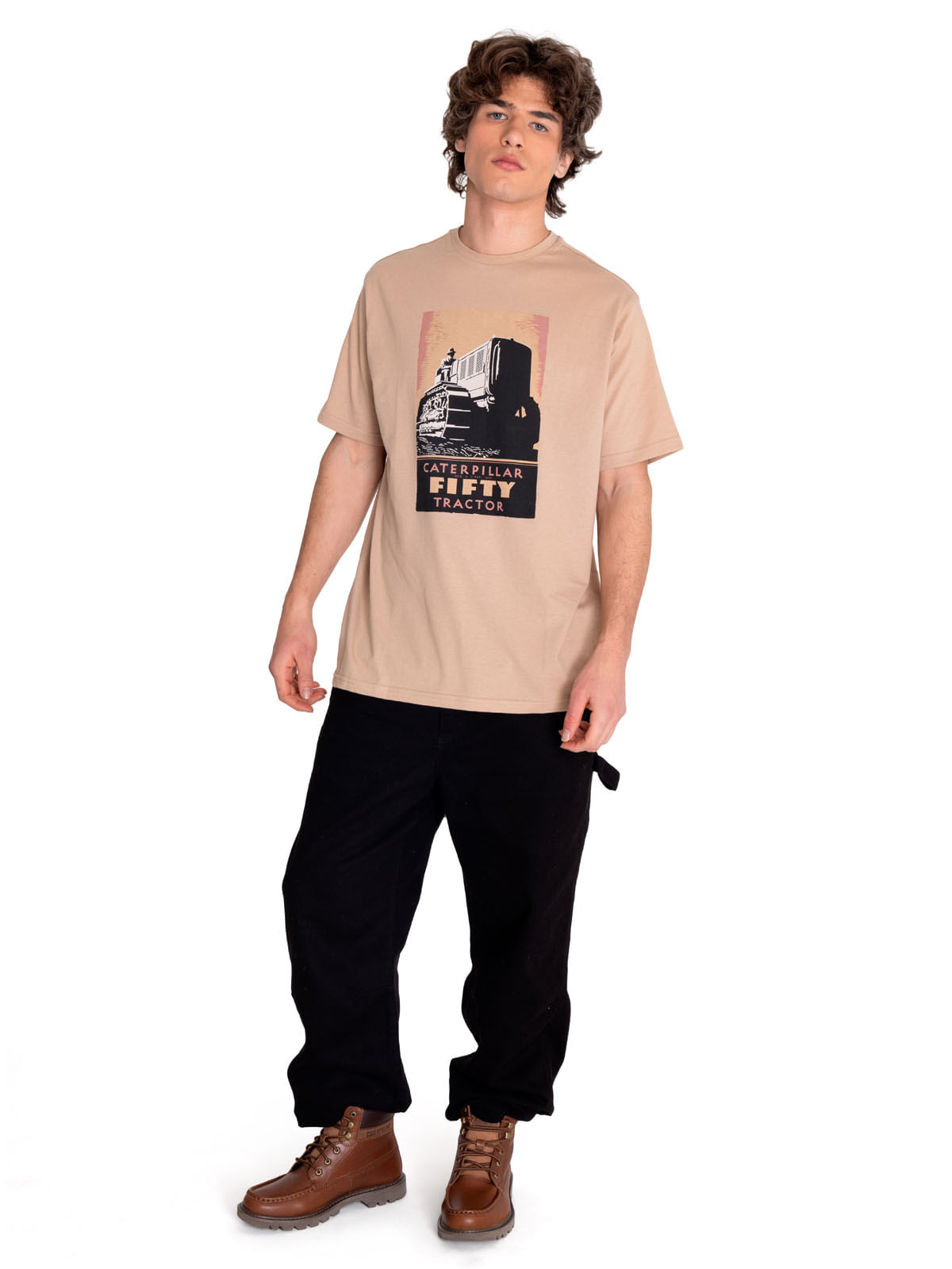 Polera Manga corta Casual Hombre RUSTIC GRAPHIC TEE 1 Beige/Crudo CAT