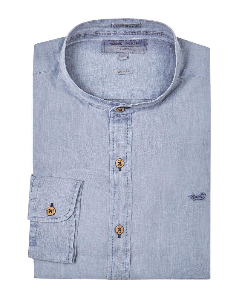 Camisa-Lino-Organico-Hombre-Linenmao-Azul-Rockford