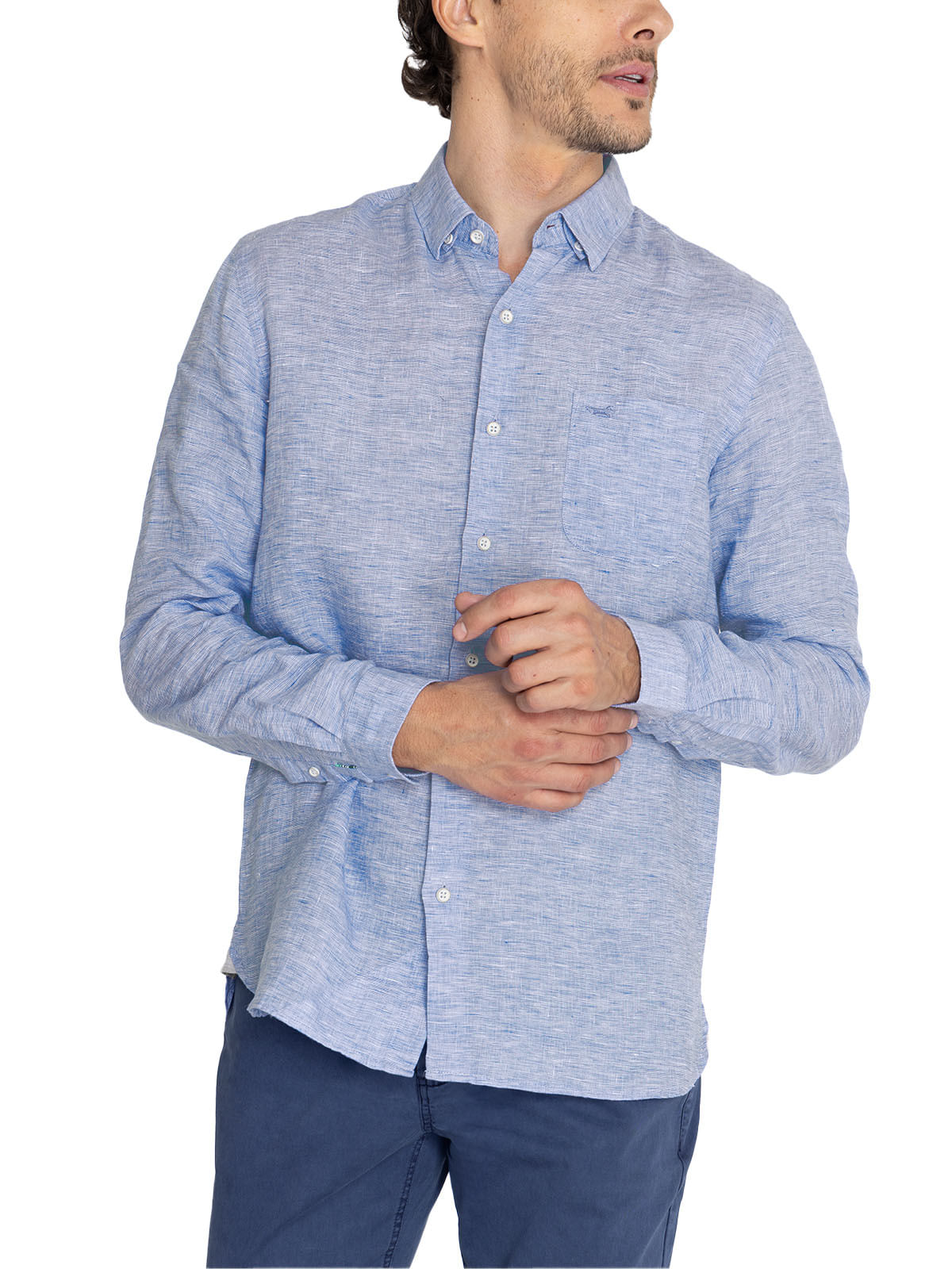Camisa Lino Orgánico Hombre Linentex Azulino Rockford