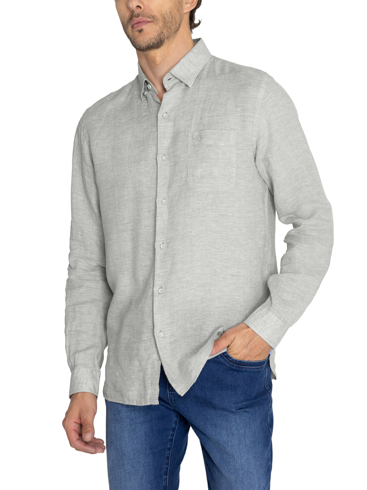 Camisa Lino Orgánico Hombre Linentex Verde Rockford