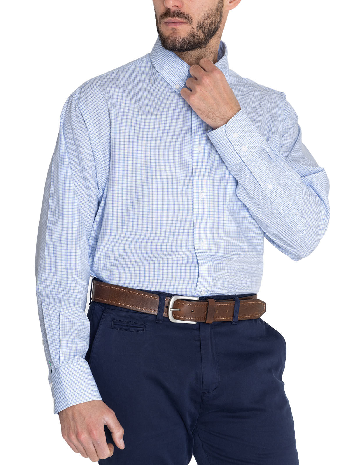 Camisa Libre De Arrugas Hombre WF Cuello Button-Down Celeste Rockford