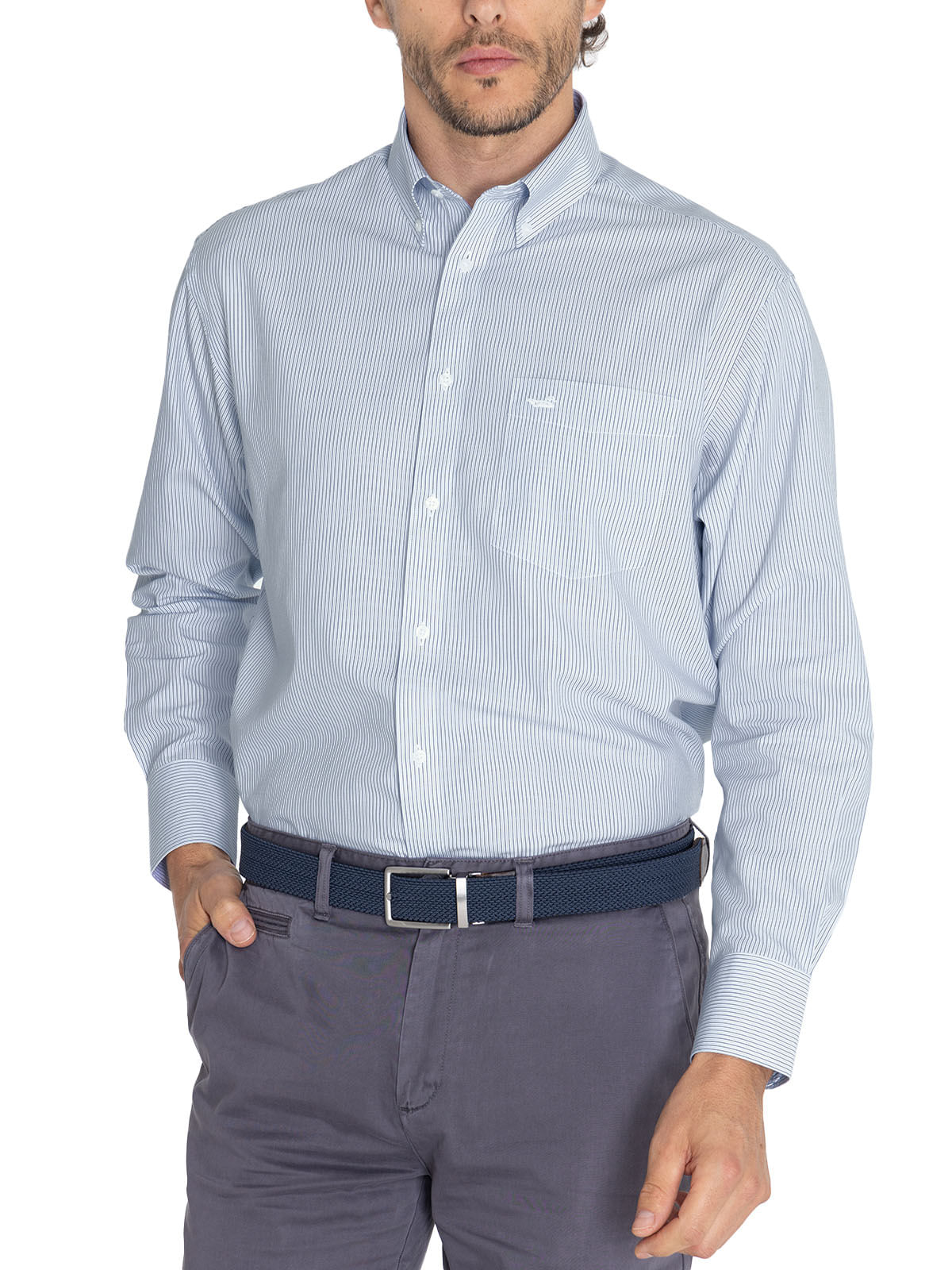 Camisa Libre De Arrugas Hombre WF Cuello Button-Down Marino Rockford