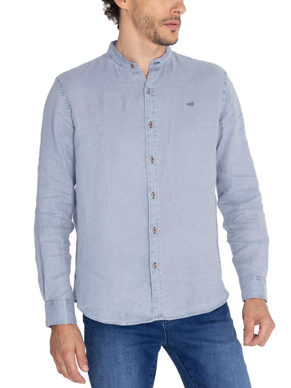 Camisa Lino Orgánico Hombre Linenmao Azul Rockford