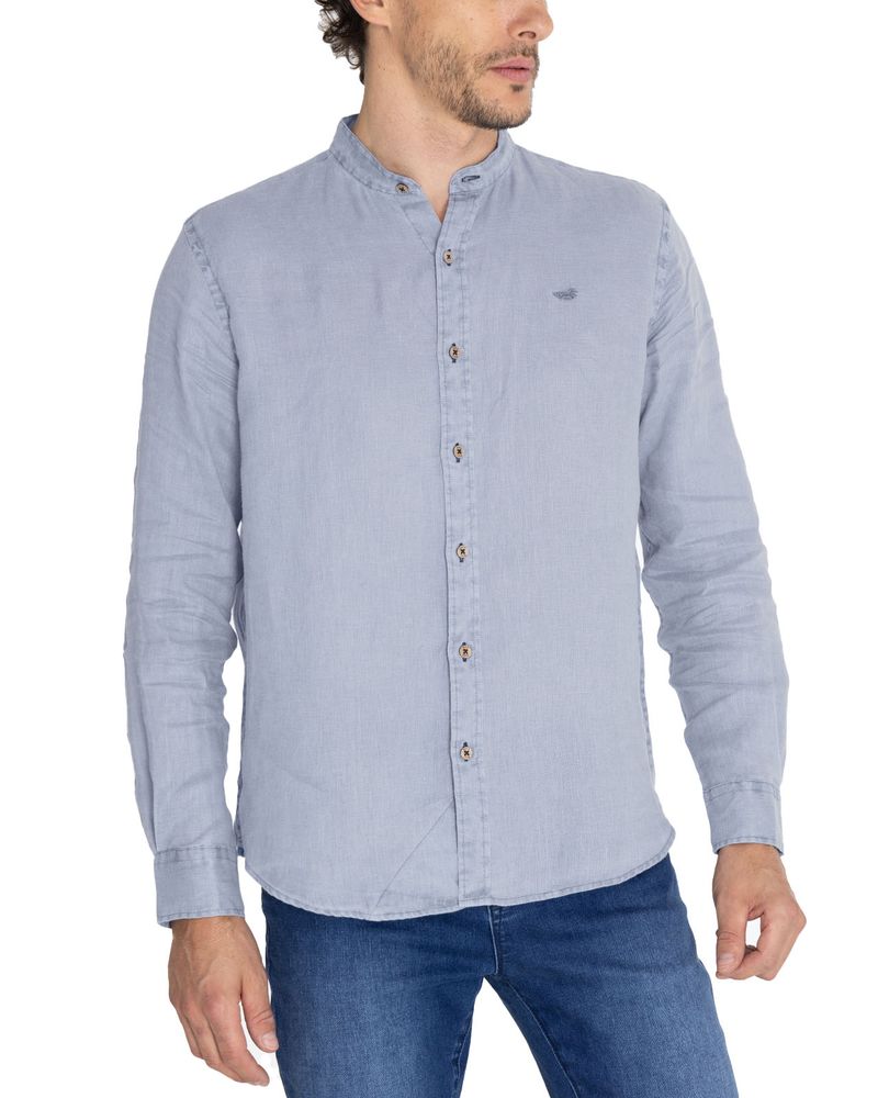 Camisa-Lino-Organico-Hombre-Linenmao-Azul-Rockford