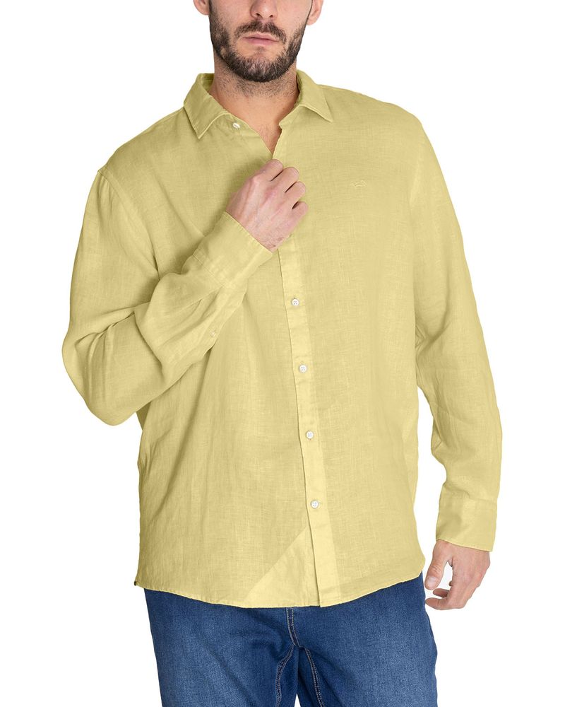 Camisa-Lino-Organico-Hombre-Linensol-Amarillo-Rockford