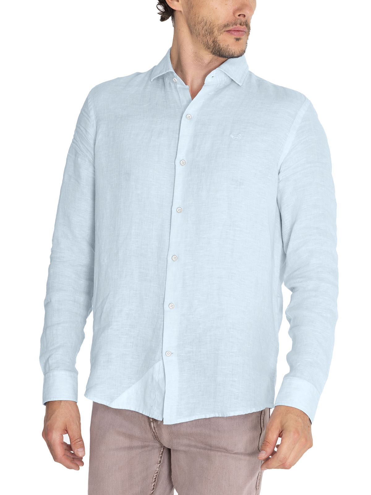 Camisa Lino Orgánico Hombre Linen Celeste Rockford