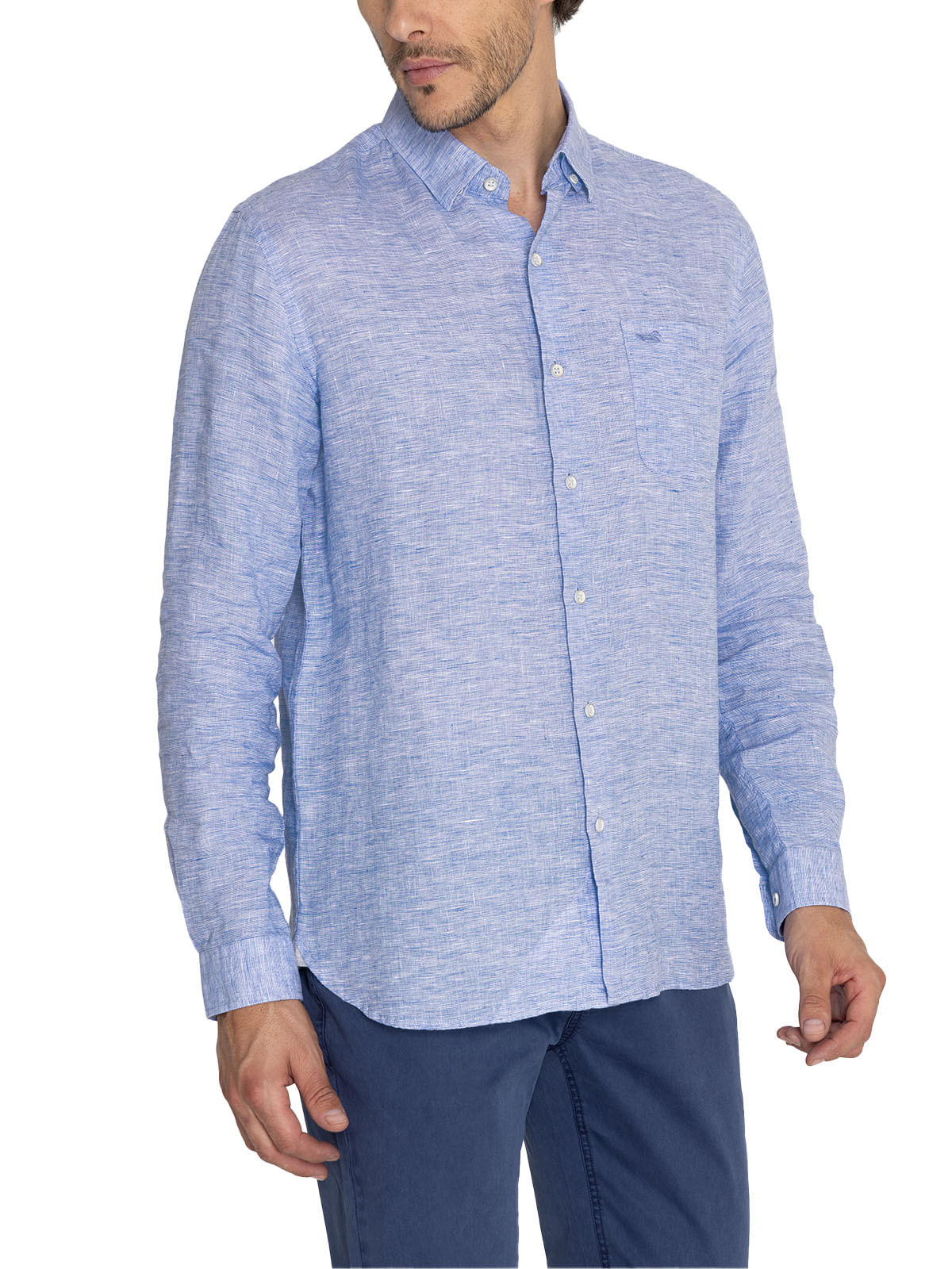 Camisa Lino Orgánico Hombre Linentex Azulino Rockford