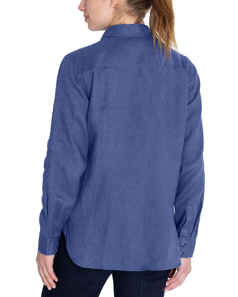 Blusa-Lino-Organico-Mujer-Lirio-Azul-Rockford