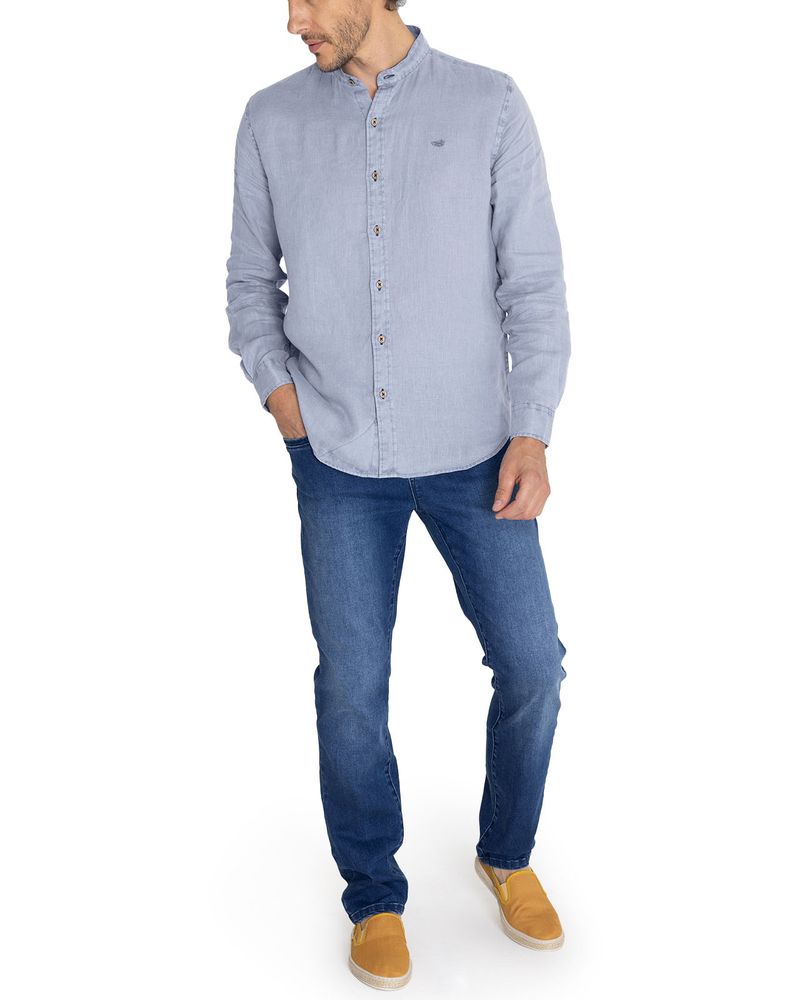 Camisa-Lino-Organico-Hombre-Linenmao-Azul-Rockford