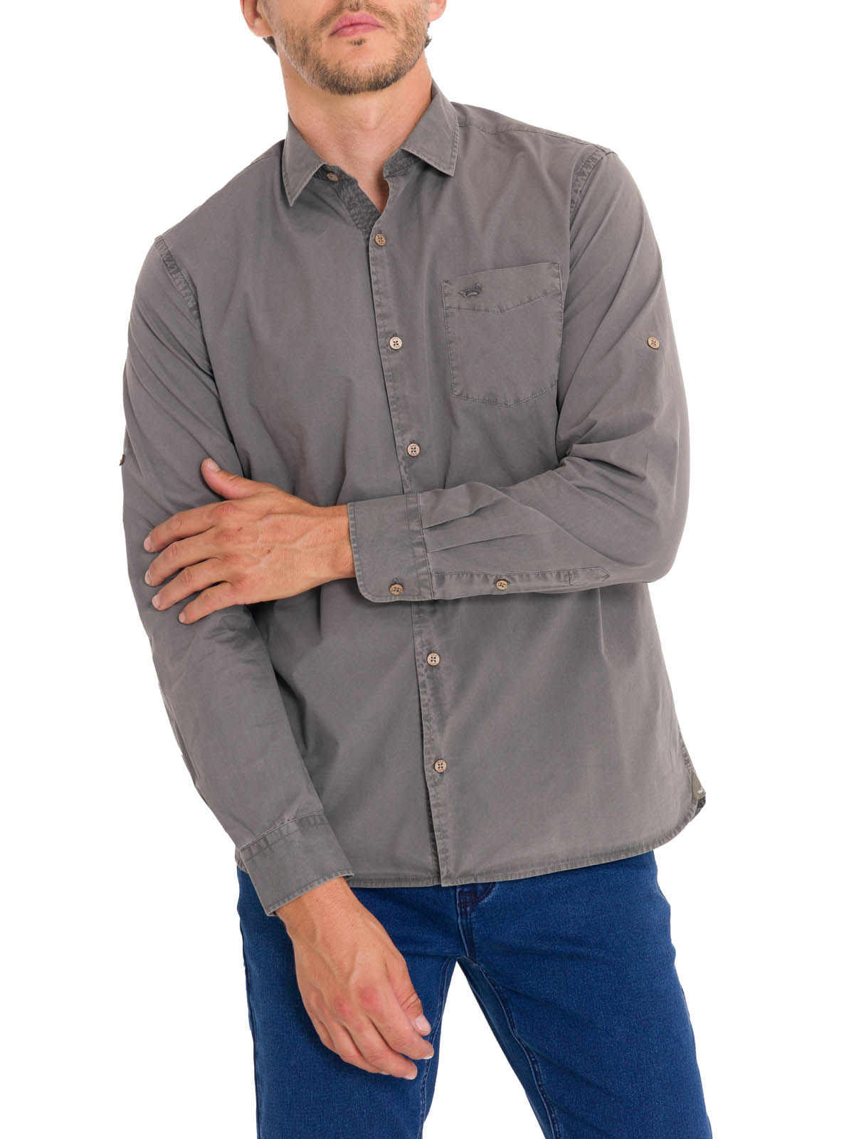 Camisa Algodón Orgánico Hombre Leeds Gris Rockford