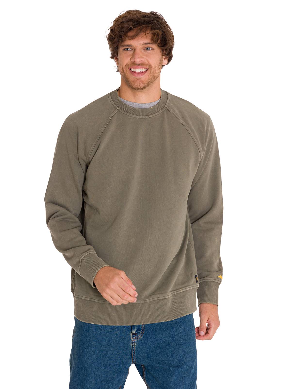 Polerón Manga Larga Hombre PREMIUM WASH CREW NECK Amarillo Cat