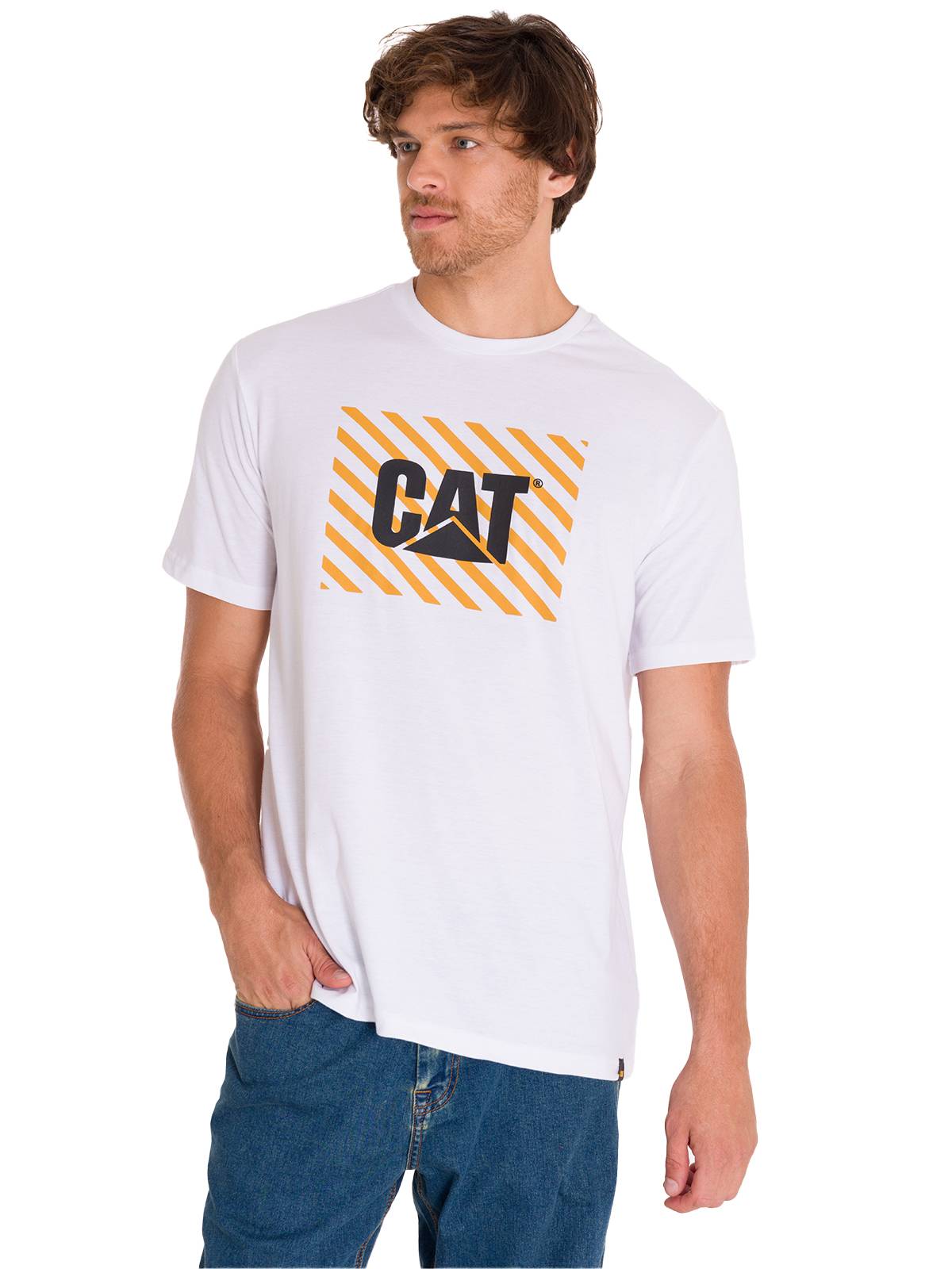 Polera Manga Corta Hombre EVERYDAY WORKWEAR GRAPHIC TEE Blanca Cat