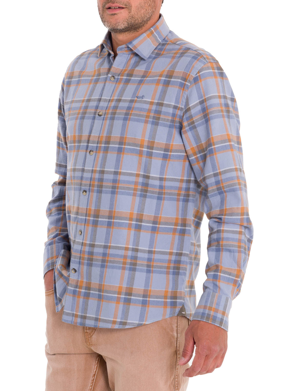 Camisa Algodón Orgánico Hombre Flannel Azul Rockford