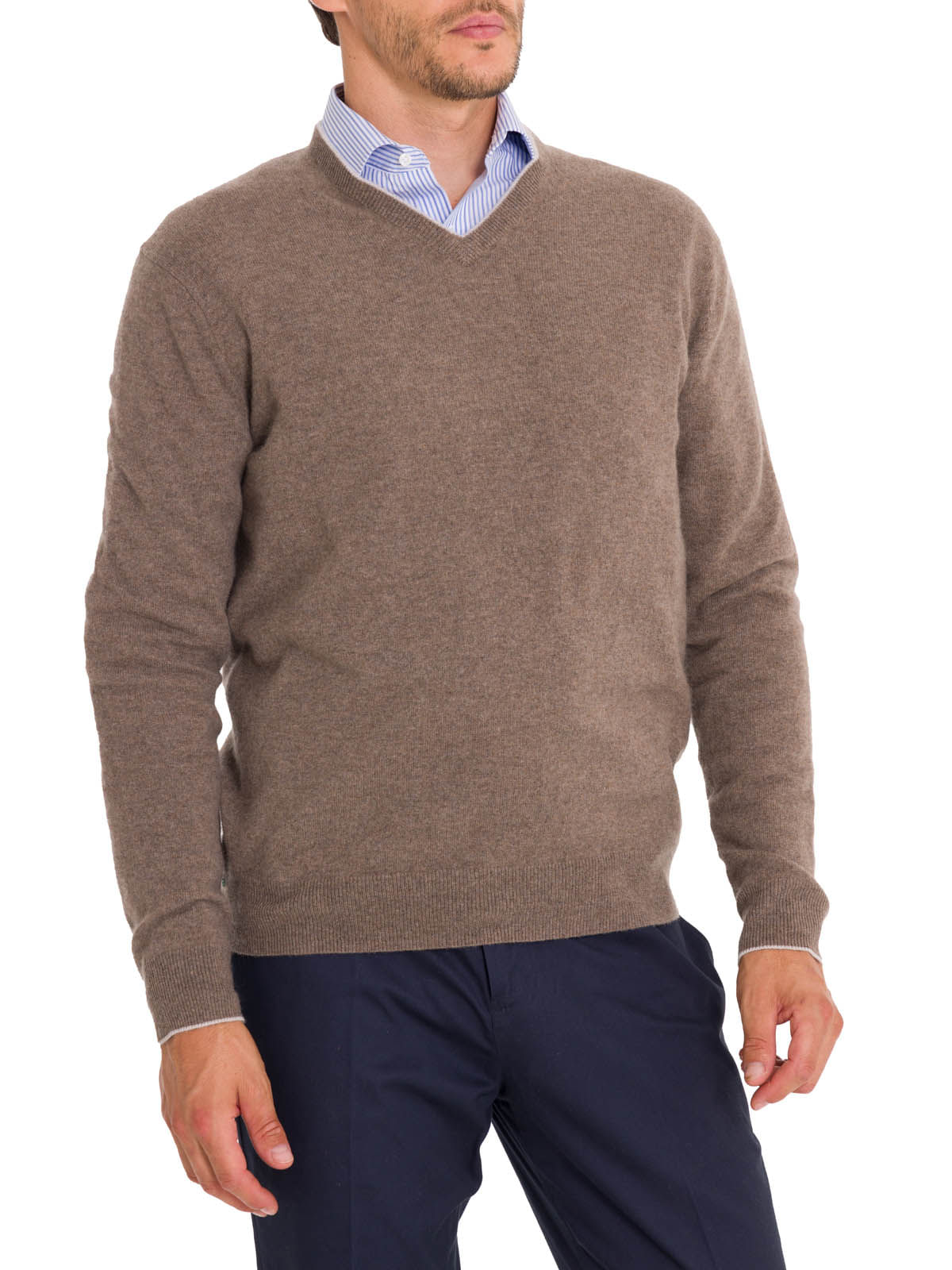 Sweater Cashmere Hombre Cash V Café Rockford