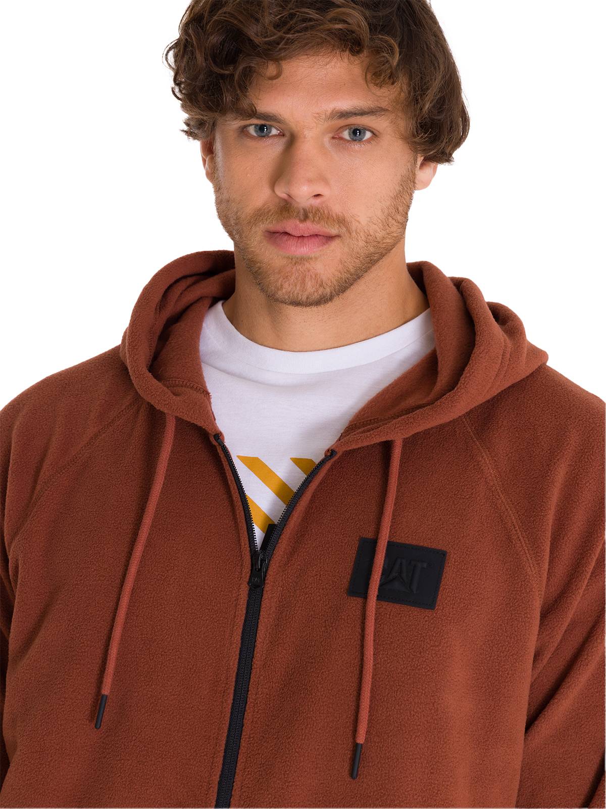 Polar Manga Larga Unisex Microfleece Full Zip Hoodie Terracota Cat