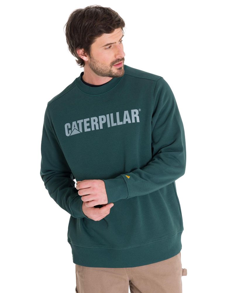 Poleron-Crewneck-Hombre-Logo-Caterpillar-Verde-Cat