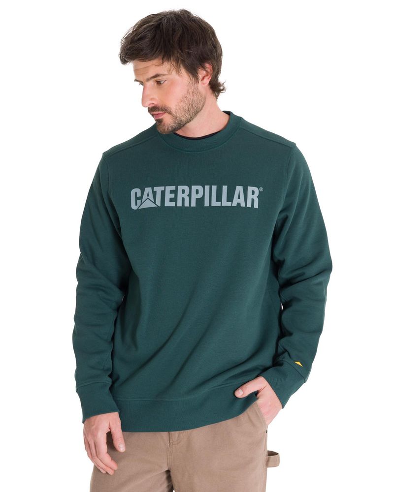 Poleron-Crewneck-Hombre-Logo-Caterpillar-Verde-Cat