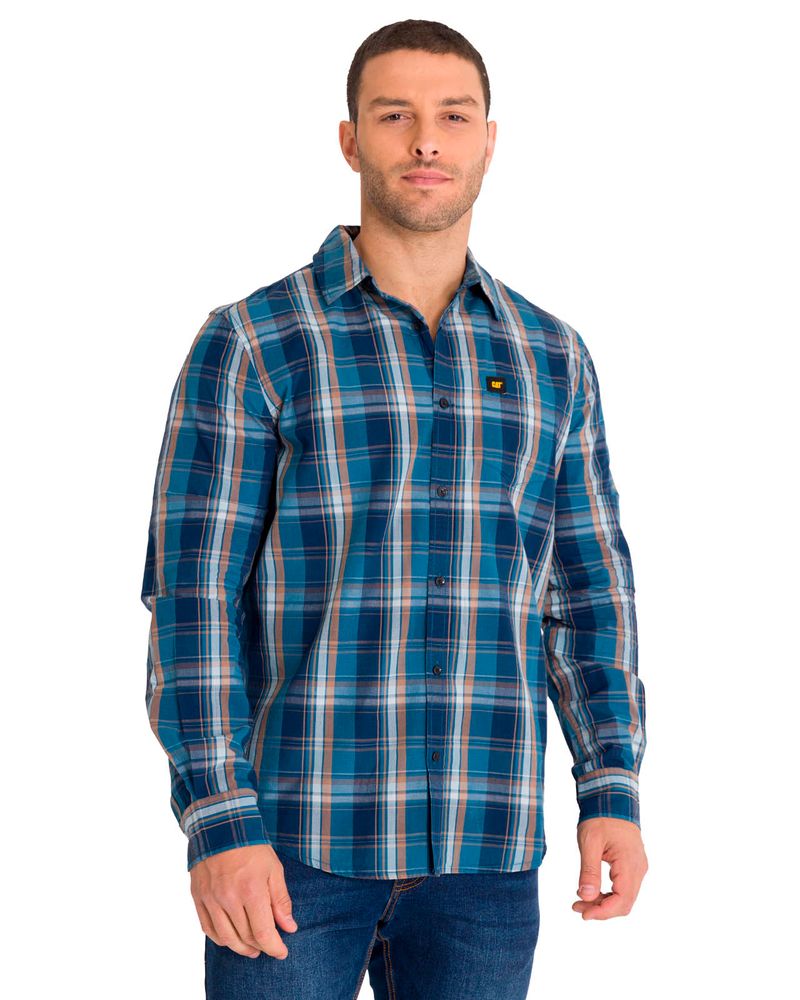 Camisa-Manga-LargaCasual-Hombre-Plaid-Poplin-Rojo-Azul-CAT