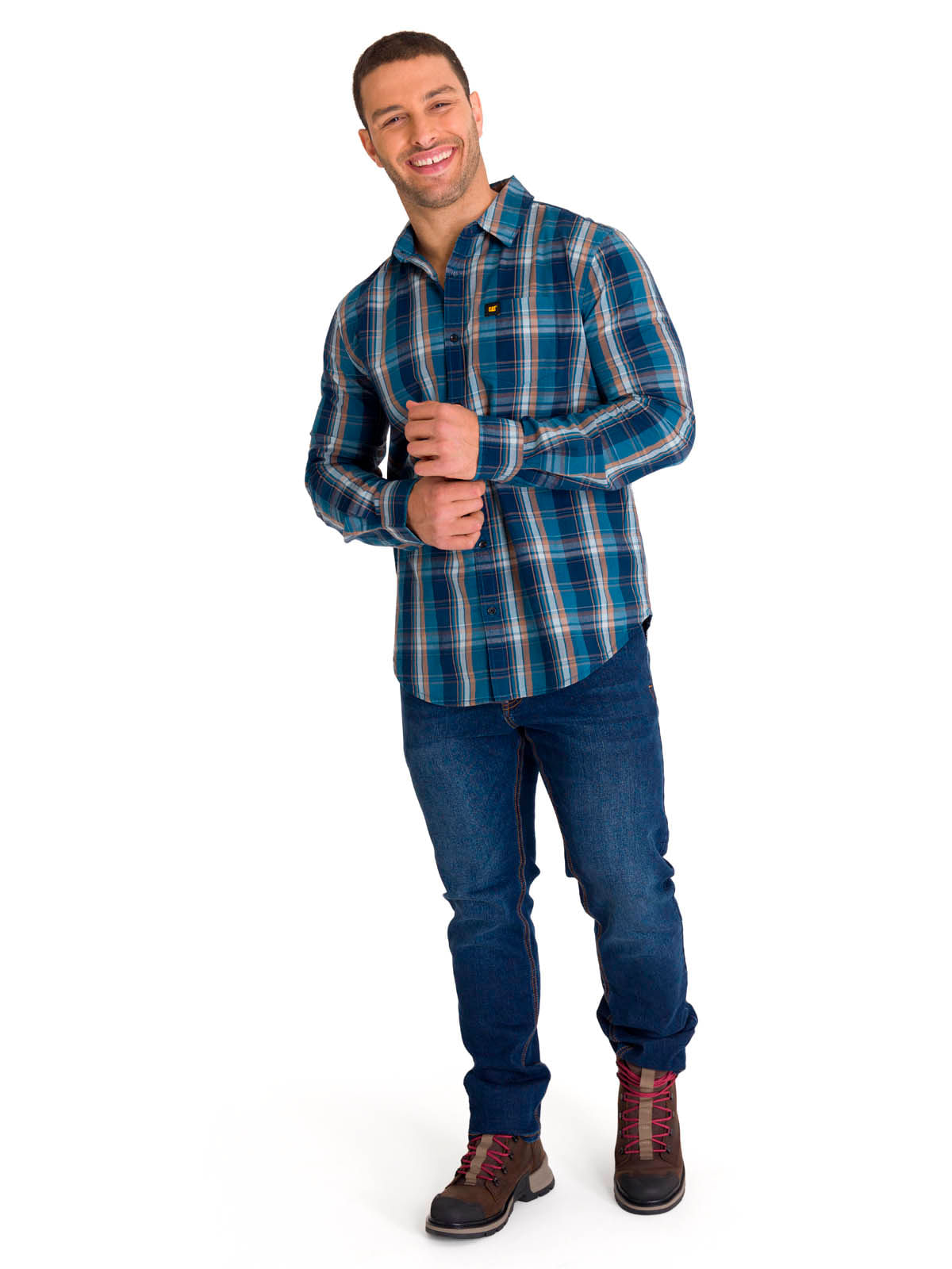 Camisa Manga LargaCasual Hombre Plaid Poplin Rojo Azul CAT
