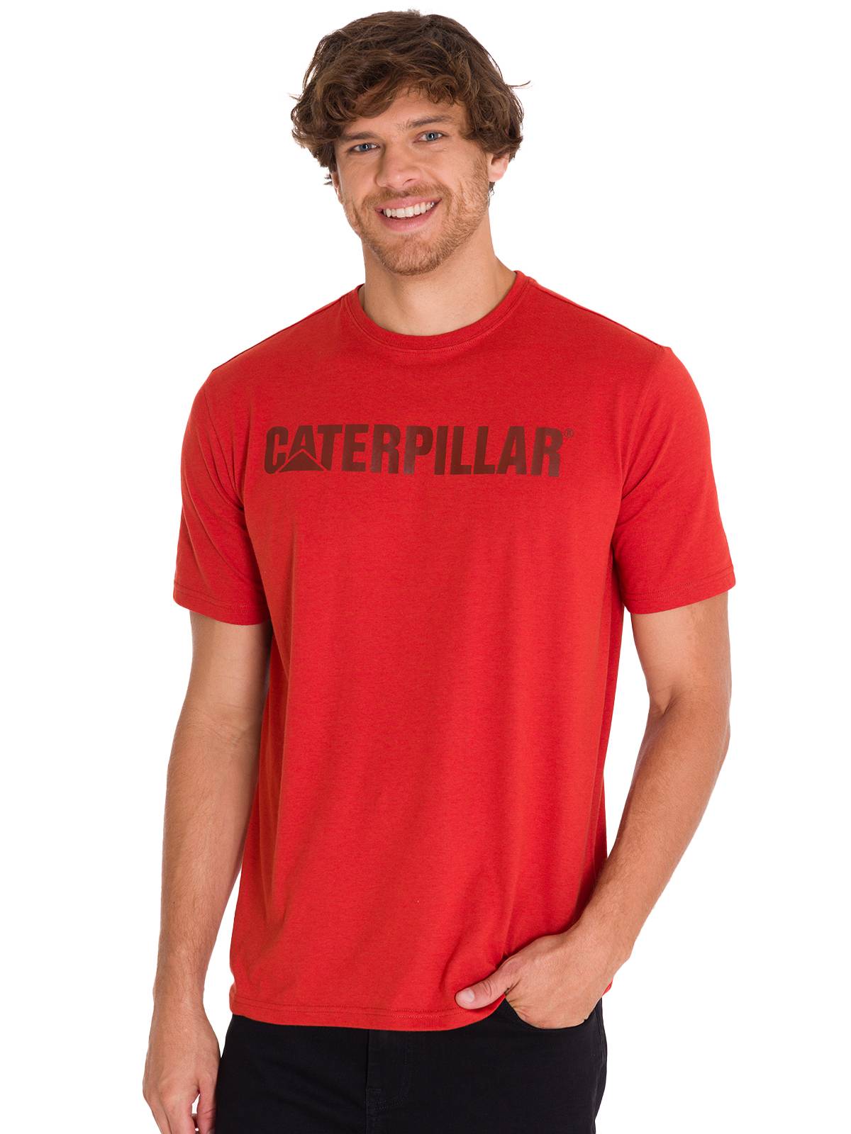 Polera Manga Corta Hombre Logo Caterpillar Rojo Cat