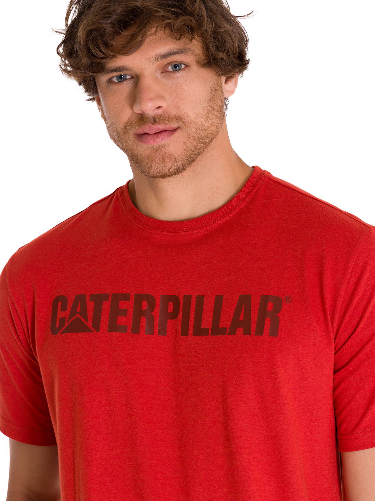 Polera Manga Corta Hombre Logo Caterpillar Rojo Cat