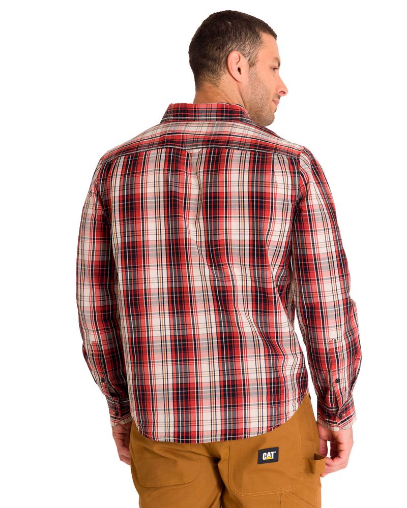 Camisa-Manga-Larga-Casual-Hombre-Plaid-Poplin-Rojo-CAT