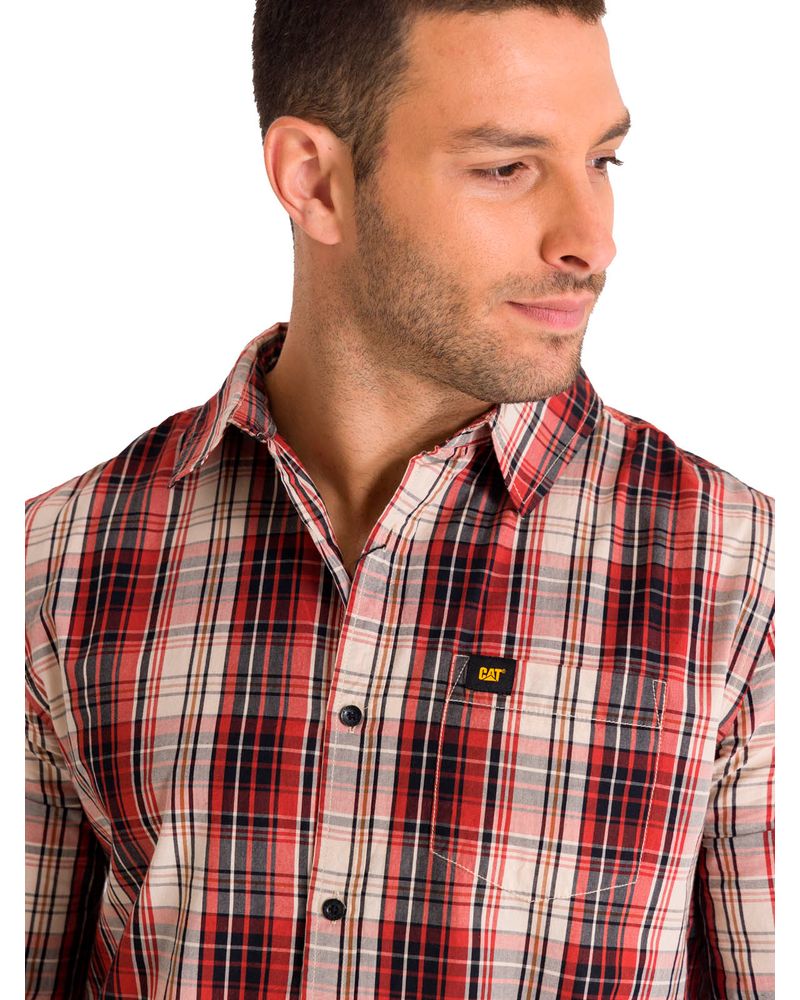 Camisa-Manga-Larga-Casual-Hombre-Plaid-Poplin-Rojo-CAT