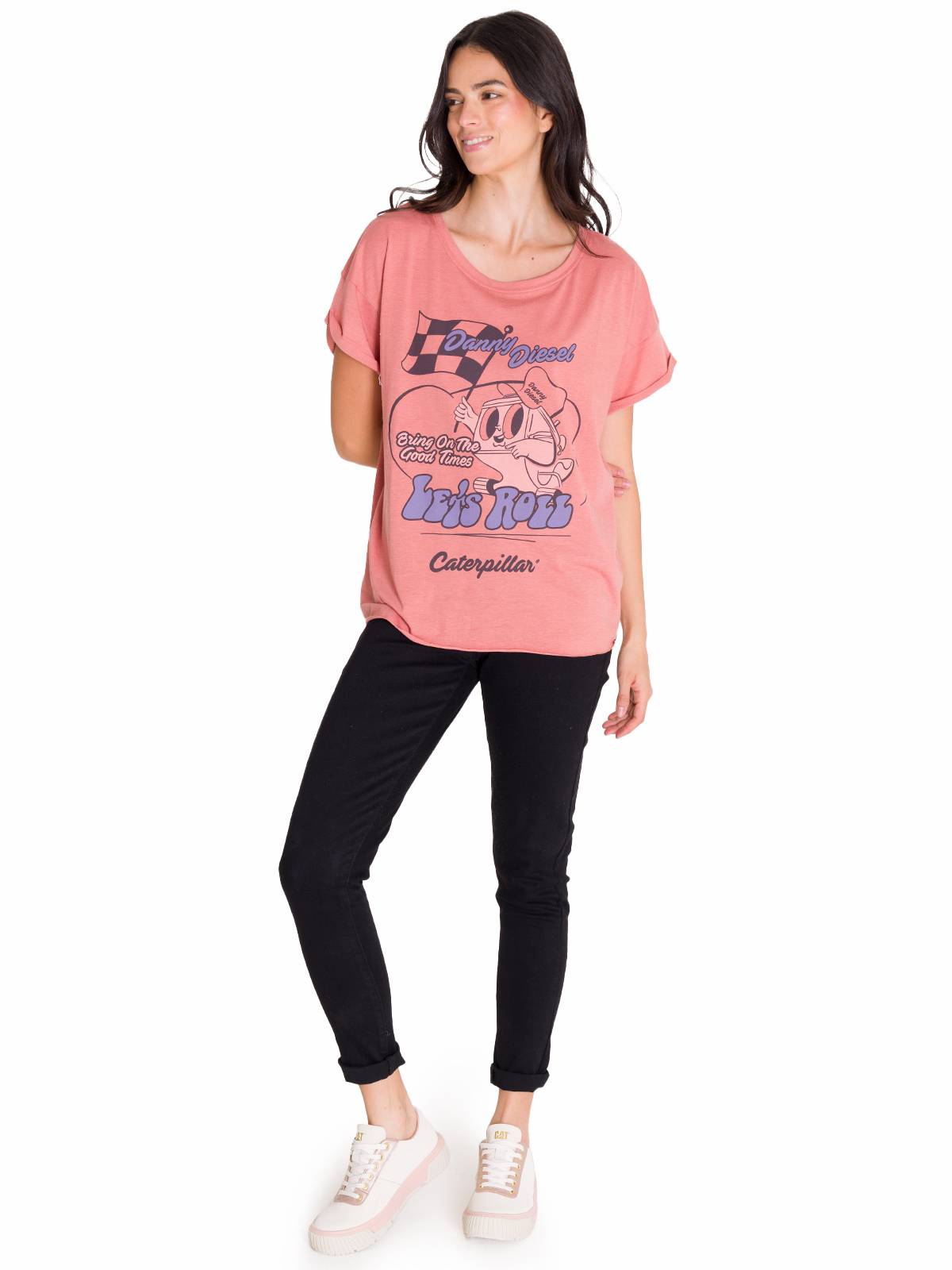 Polera Manga Corta Casual Mujer RELAXED DANNY GRAPHIC TEE Rosada Cat