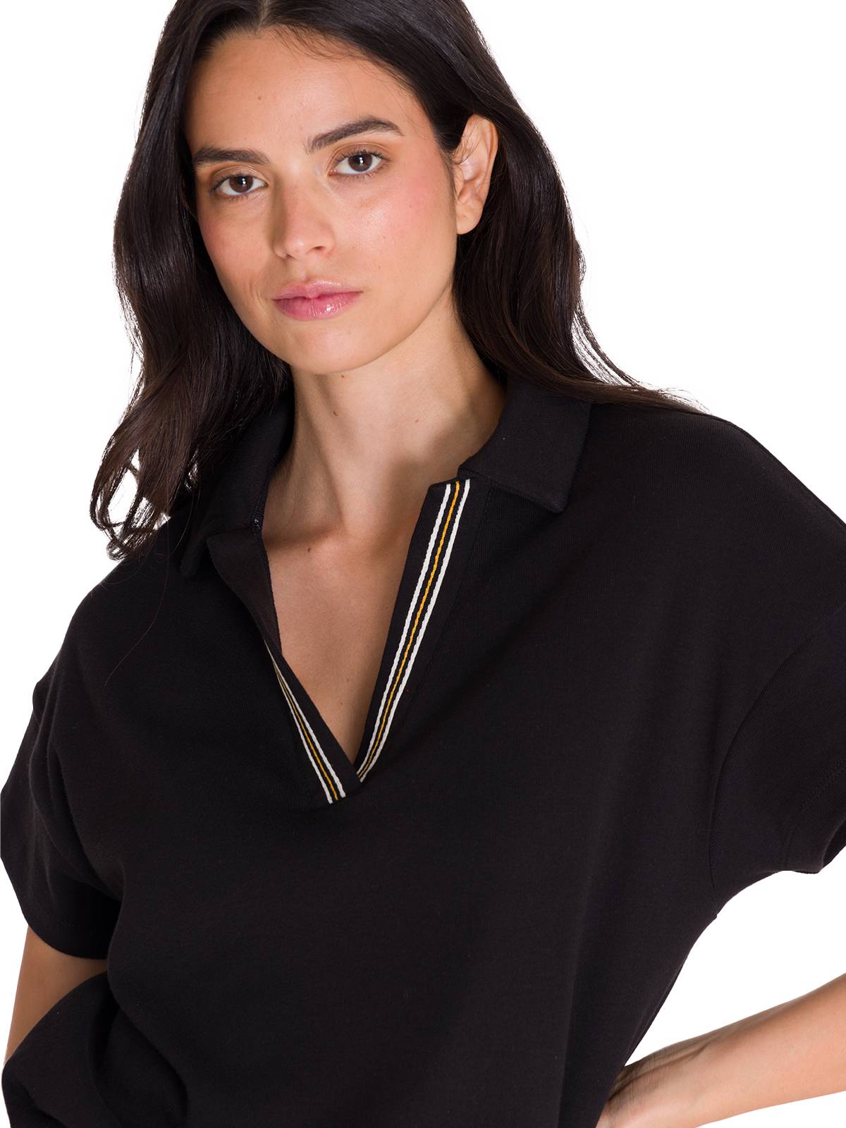 Polera Manga Corta Polo Mujer NOTCH NECK POLO Negra Cat