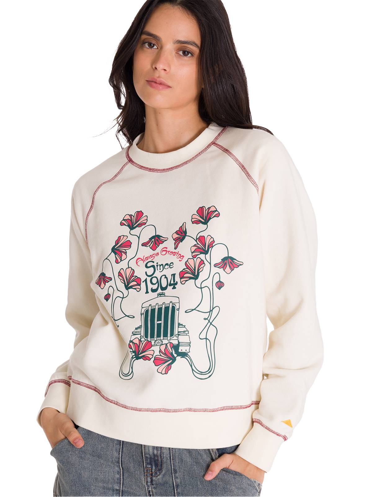 Polerón Manga Larga Mujer Contrast Stitch Graphic Perla Cat