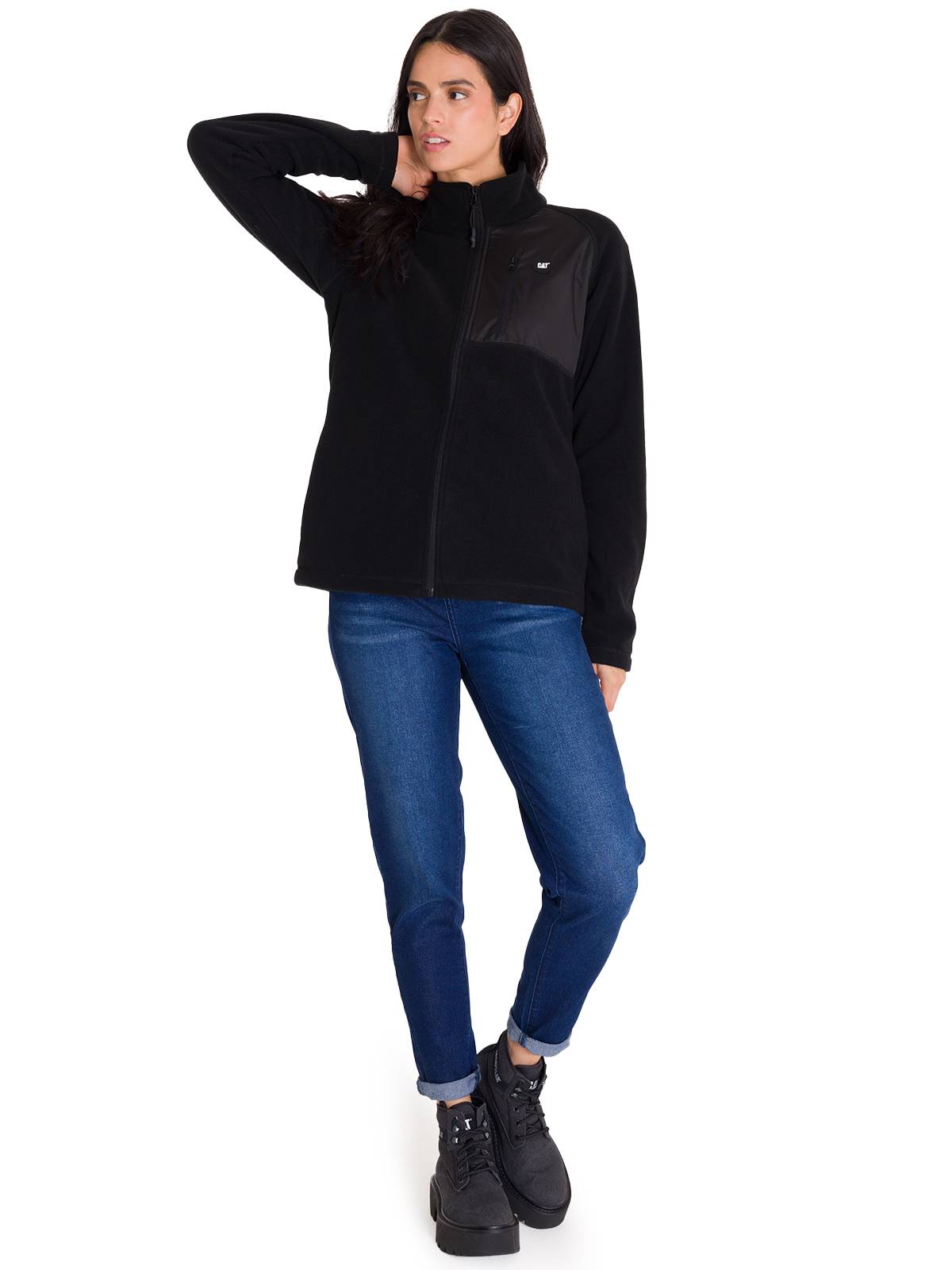 Polar Manga Larga Mujer W Fleece Utility Full Zip Negro Cat