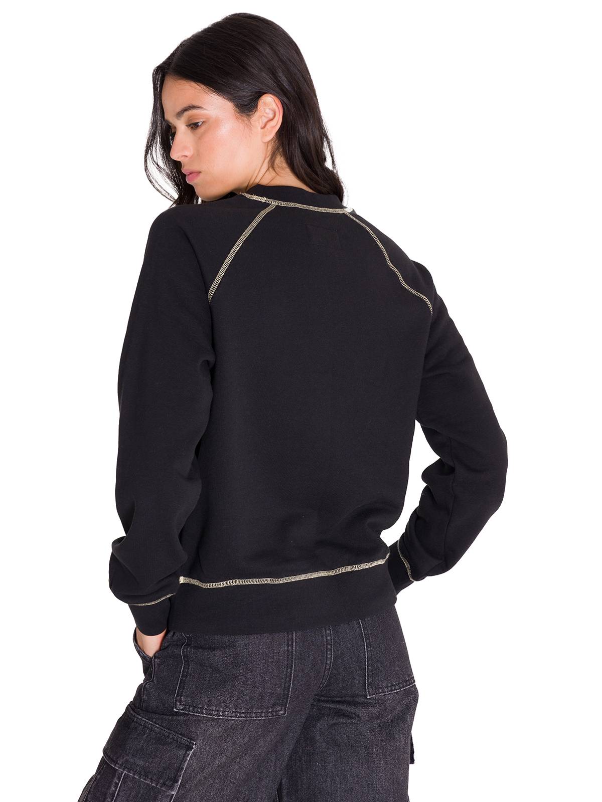 Polerón Manga Larga Mujer Contrast Stitch Graphic Negro Cat