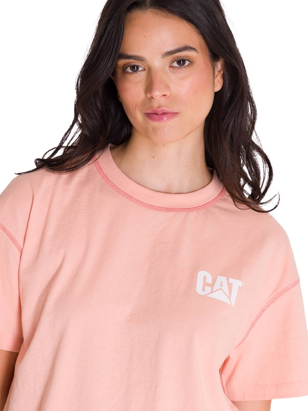 Polera Manga Corta Mujer Boxy Rosado Cat