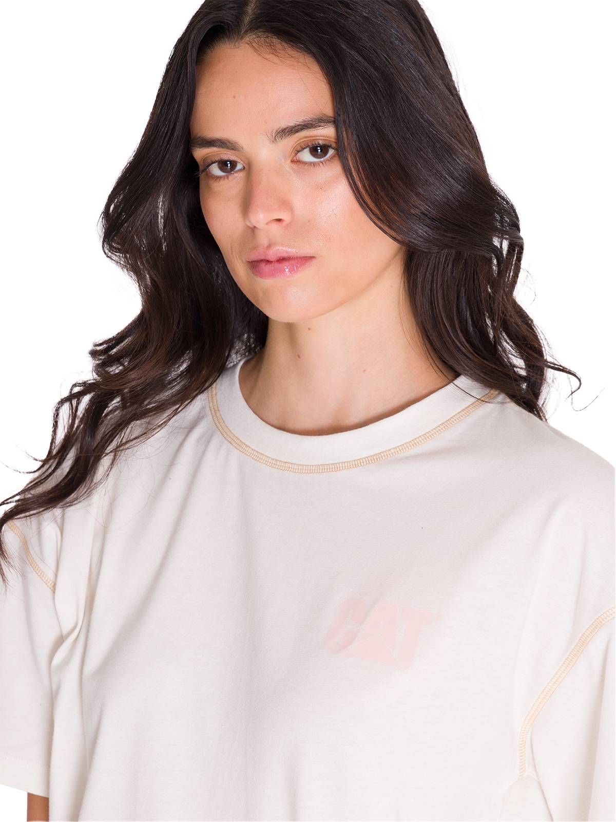 Polera Manga Corta Mujer Boxy Amarillo Cat