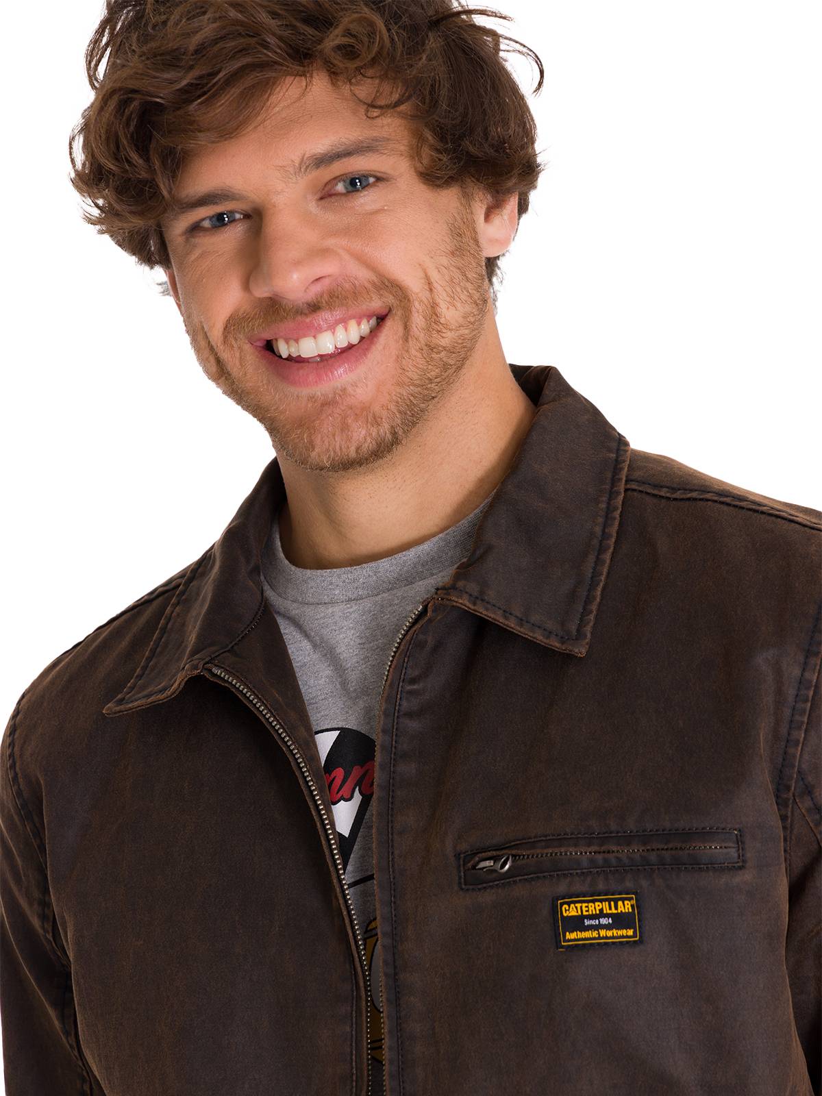 Chaqueta Manga Larga Hombre WAXED CHORE Café Oscura Cat